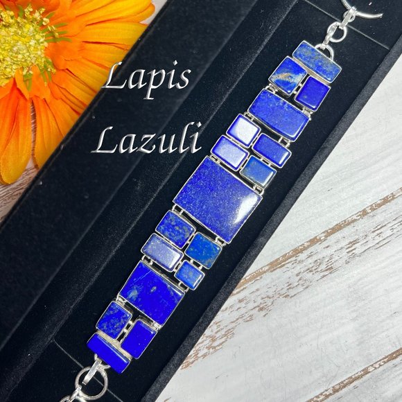 Lapis Lazuli Bracelet Handmade Stone Gemstone 925 Silver Large Ethnic Boho New! - Picture 15 of 15